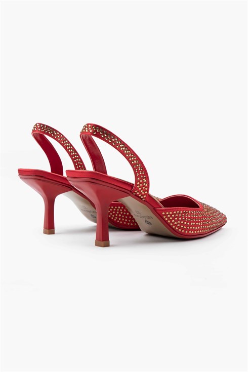 Zerry Kırmızı Taş Detay Bilekli Kadın Topuklu Ayakkabı - NSN-GP5600 KIRMIZI TAŞ