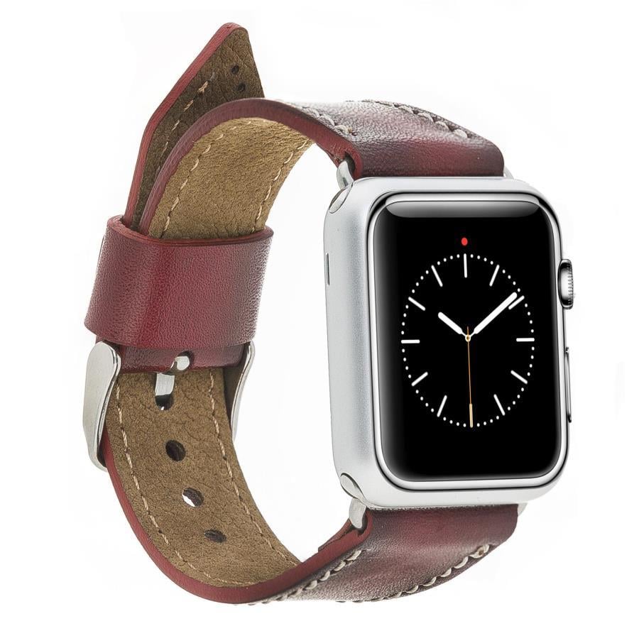 Akıllı Saatler Apple Watch Uyumlu Deri Kordon 42-44-45mm SM25 Bordo Satın Al