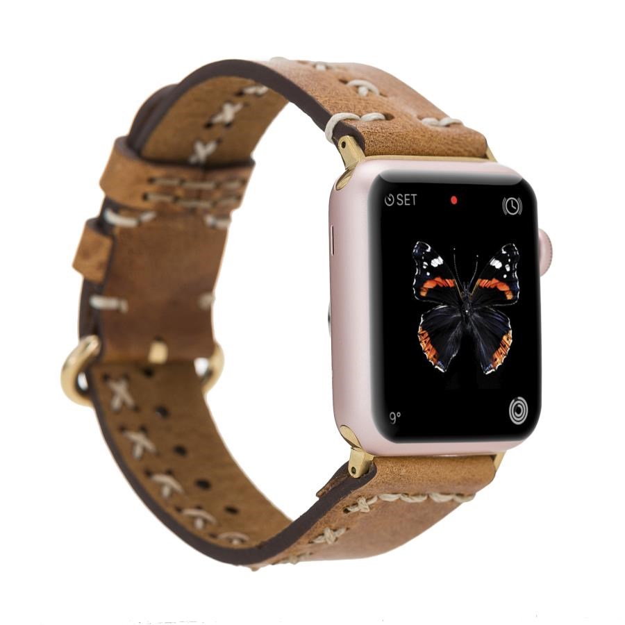 Akıllı Saatler Apple Watch Uyumlu Deri Kordon 42-44-45mm Aqua V18 Taba Satın Al