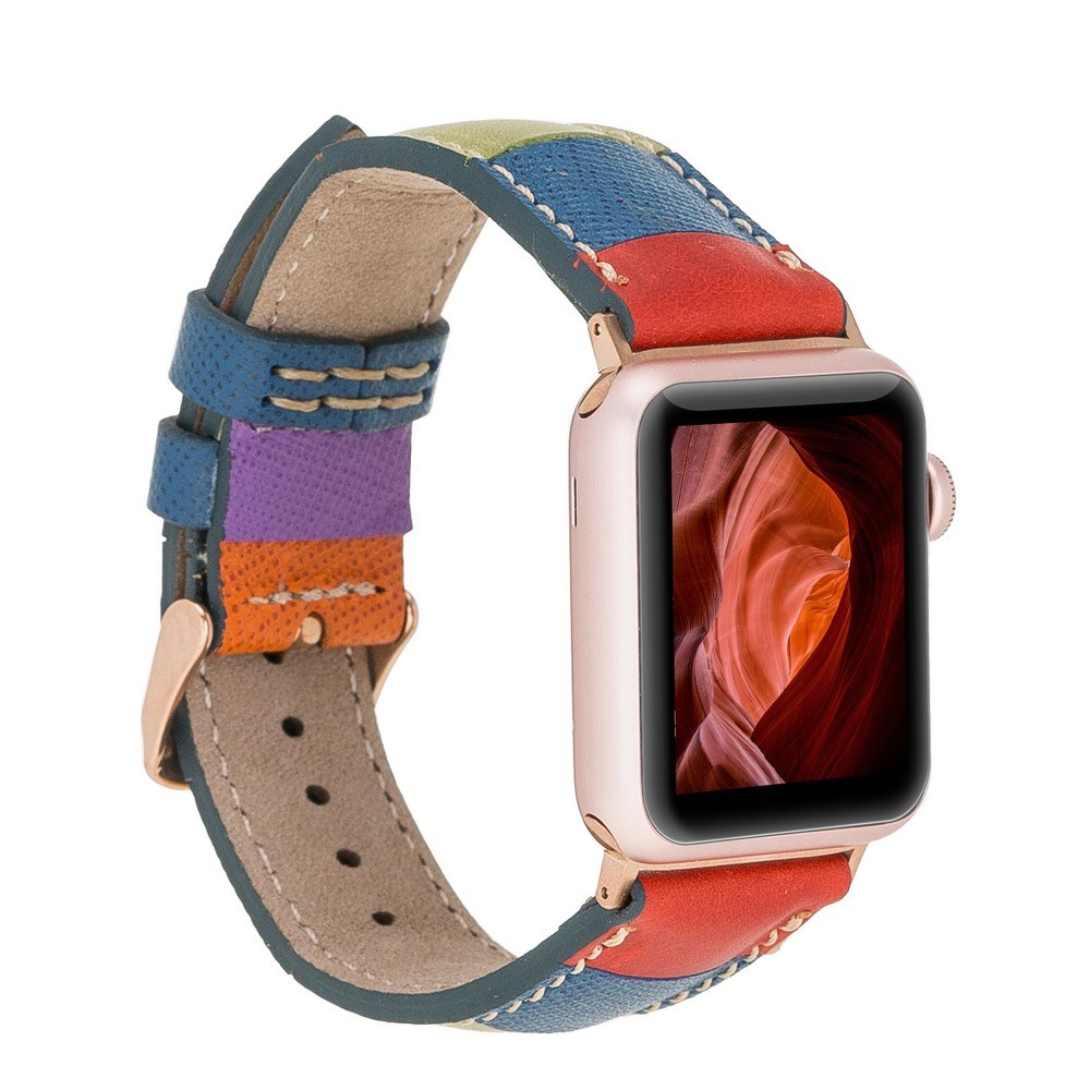 Akıllı Saatler Apple Watch Uyumlu Deri Kordon 42-44-45mm Gökkuşağı Satın Al