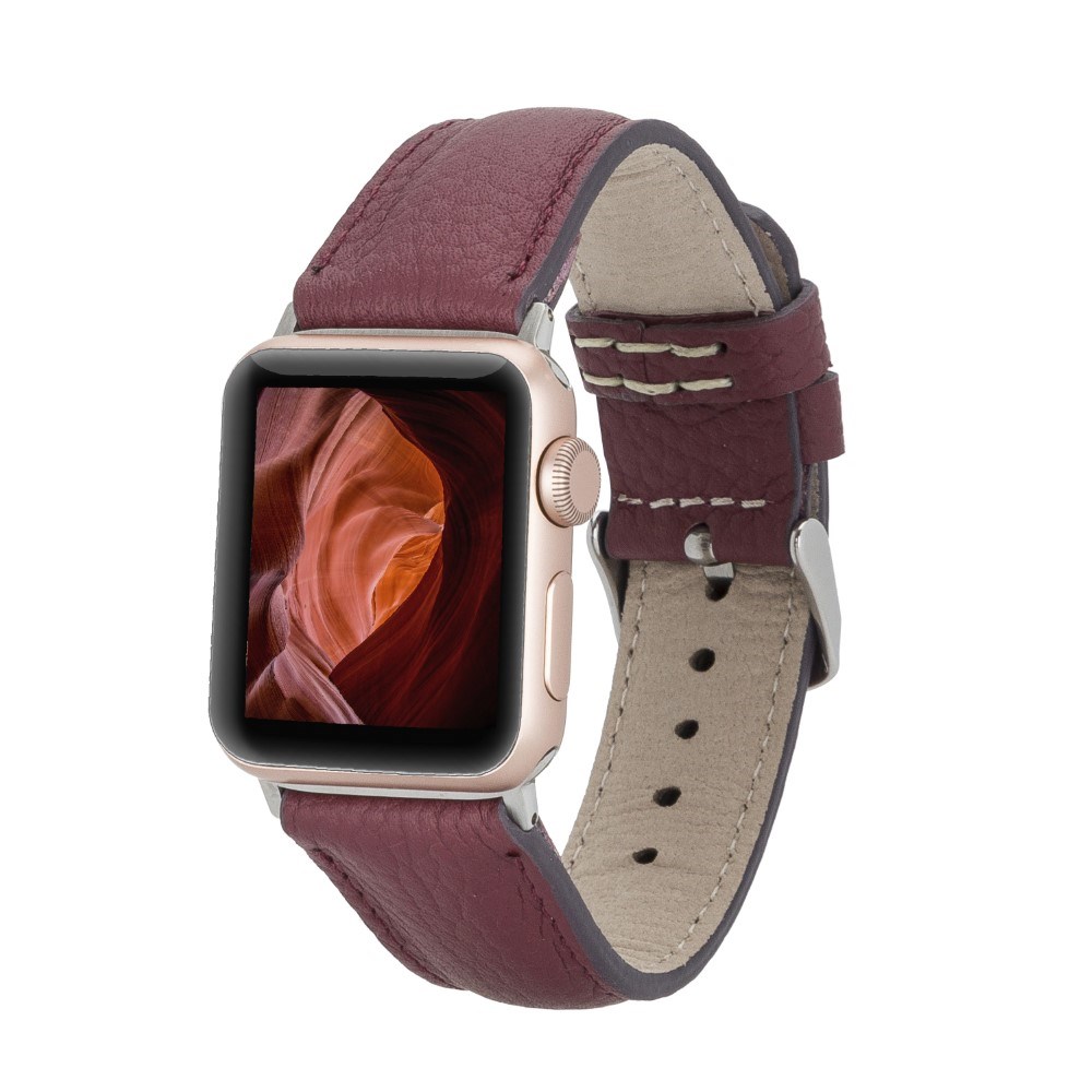 Akıllı Saatler Apple Watch Uyumlu Deri Kordon 42-44-45mm FL6 Bordo Satın Al