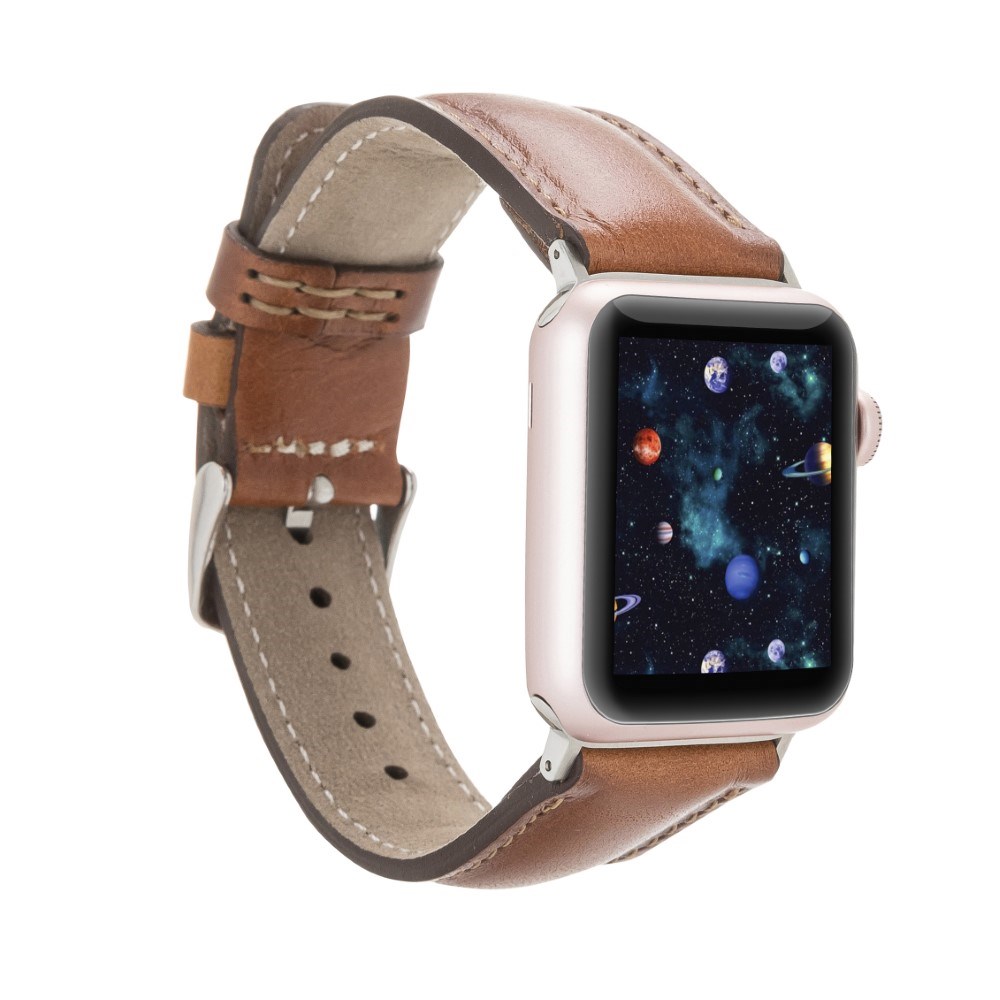 Akıllı Saatler Apple Watch Uyumlu Deri Kordon 42-44-45mm RST2EF Taba Satın Al