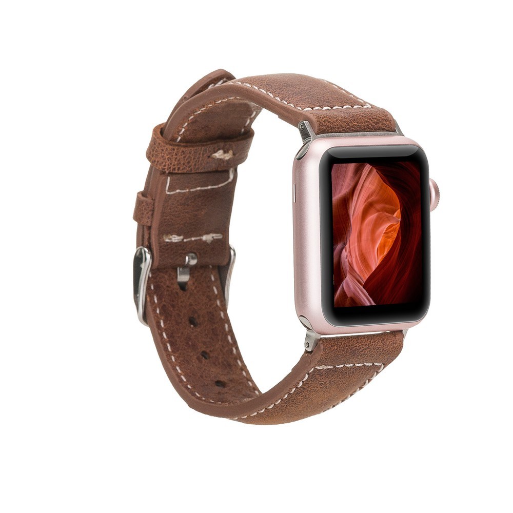 Akıllı Saatler Apple Watch Uyumlu Deri Kordon 42-44-45mm NM1-AS2 Taba Satın Al