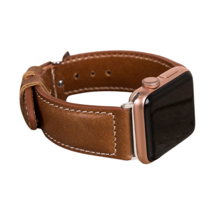 Akıllı Saatler Apple Watch Uyumlu Deri Kordon 42-44-45mm NM4-AS2 Taba Satın Al