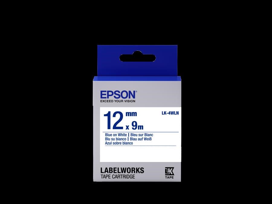 Barkod Etiket ve Kartuşları Epson LK-4WLN Beyaz Üzeri Mavi 12mm 9Metre Etiket Satın Al