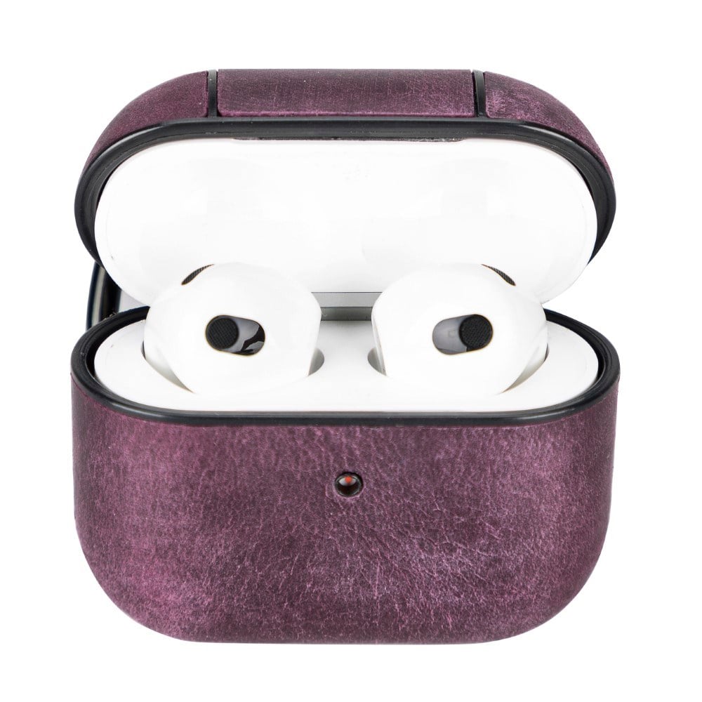 Bluetooth Kulaklıklar Apple AirPods 3.nesil Uyumlu Deri Kılıf Juni AA7 Mor Satın Al