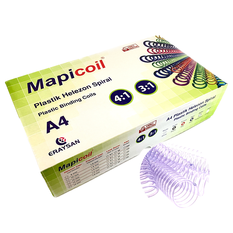 Cilt Kapakları MAPİCOİL 4:1 PLASTİK HELEZON SPİRAL 8MM ŞEFFAF 200 AD. 48 LOP Satın Al