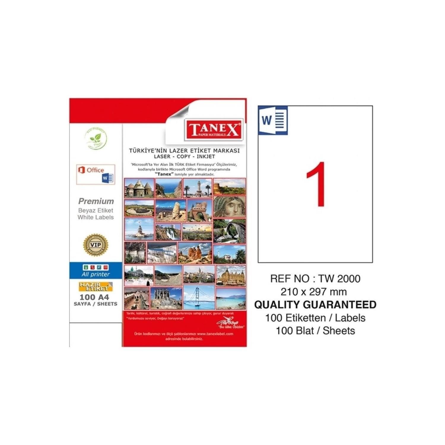 Etiketler Tanex Tw-2000 Sevkiyat ve Lojistik Etiketi 210 mm x 297 mm Satın Al