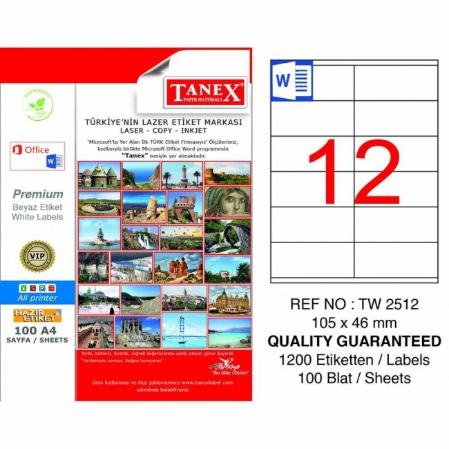 Etiketler Tanex Tw-2512 Beyaz Adresleme ve Postalama Etiketi 105 mm x 46 mm Satın Al