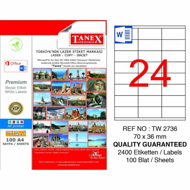 Etiketler Tanex Tw-2736 Beyaz Adresleme ve Postalama Etiketi 70 mm x 36 mm Satın Al