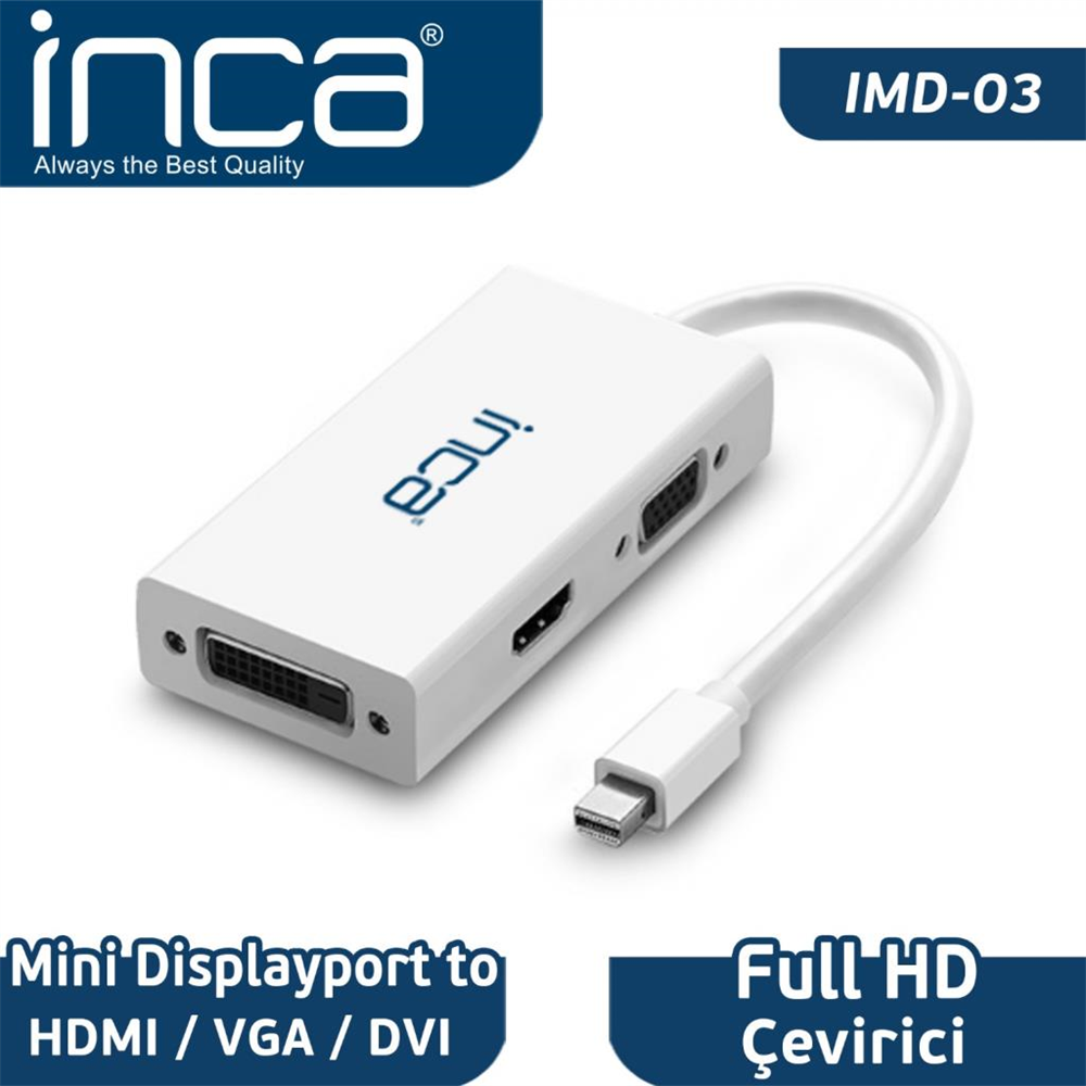Inca Full HD Mini Displayport To HDMI/VGA/DVI Çevirici