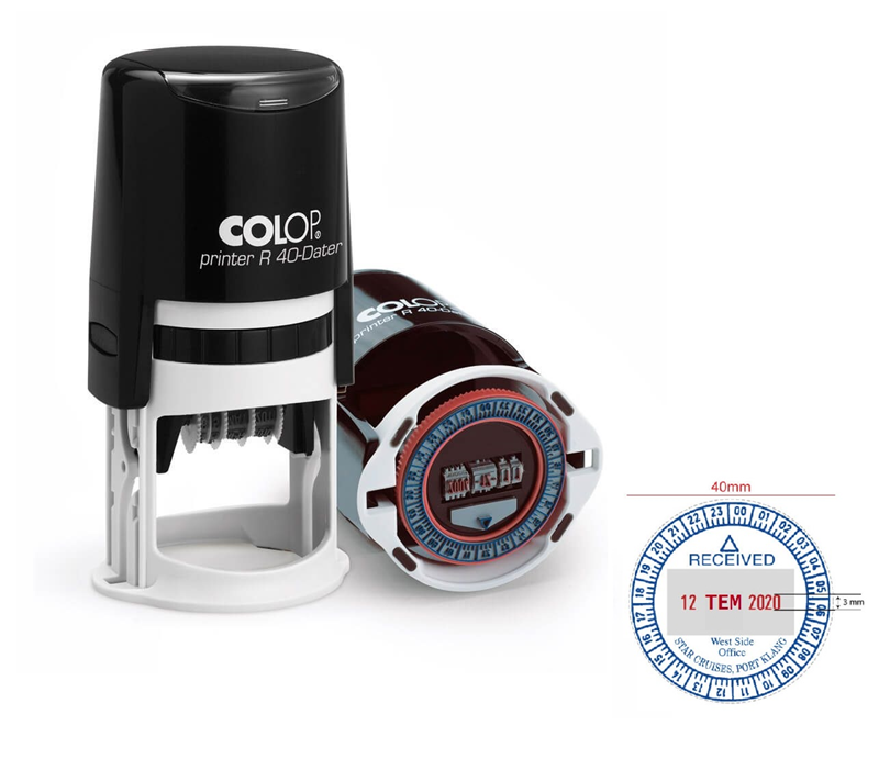 Istampa Kaşe ve Mürekkepleri COLOP R40 TARİH KAŞE(TR/24 SAAT) SİYAH KASA KIRMIZI KEÇE - 40MM Satın Al
