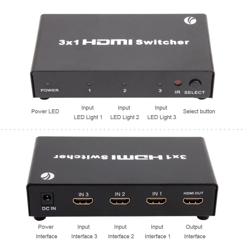 Kablolar ve Adaptörler Vcom DD433 3-1 Port 1.4V 3D Metal Hdmi Switch Satın Al