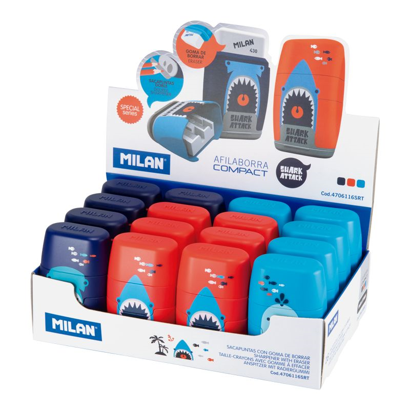 Kalemtıraşlar MILAN 4706116SRT COMPACT KALEMTRAŞ/SİLGİ(SHARK ATTACK) - 16ADET Satın Al