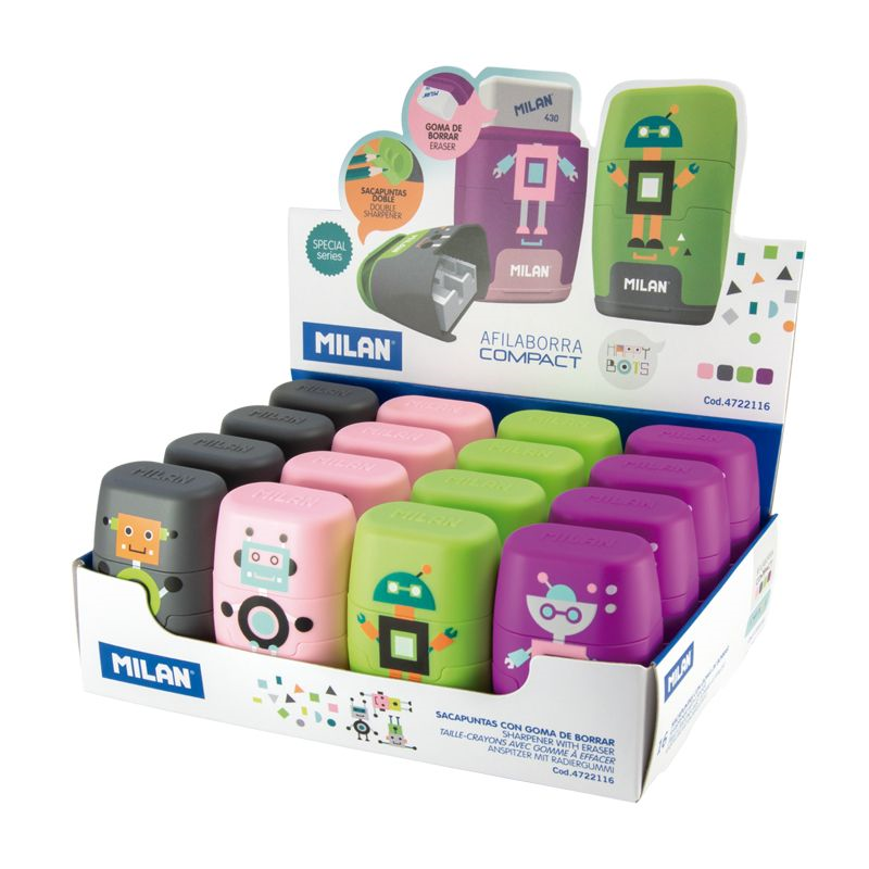 Kalemtıraşlar MILAN 4722116 COMPACT KALEMTRAŞ/SİLGİ(HAPPY BOTS) - 16ADET Satın Al
