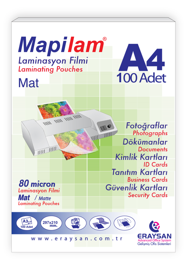 Laminasyon Filmleri MAPİLAM 80 MİCRON MAT LAMİNASYON FİLMİ (A4) 100 LÜ Satın Al