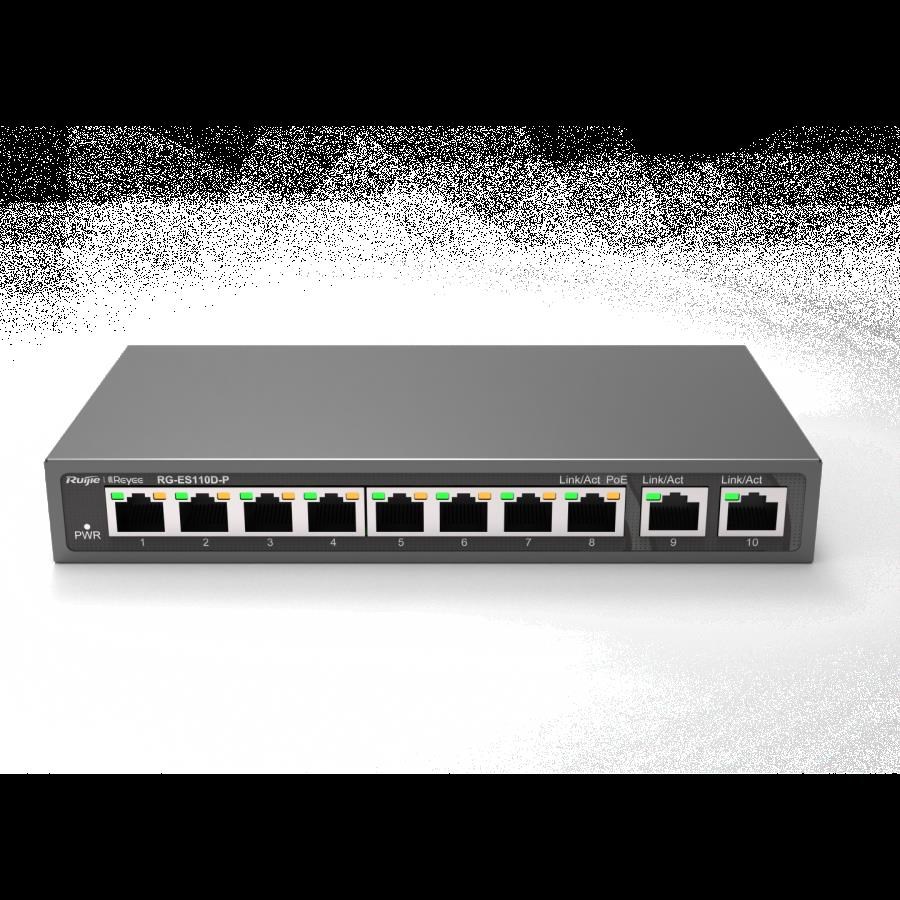 Modem ve Network Ürünleri Ruijie-Reyee RG-ES110D-P 8 Port Poe+ 10-100 Mbps 2 Port 10-100-1000 Mbps Uplink Switch Çelik Kasa Satın Al