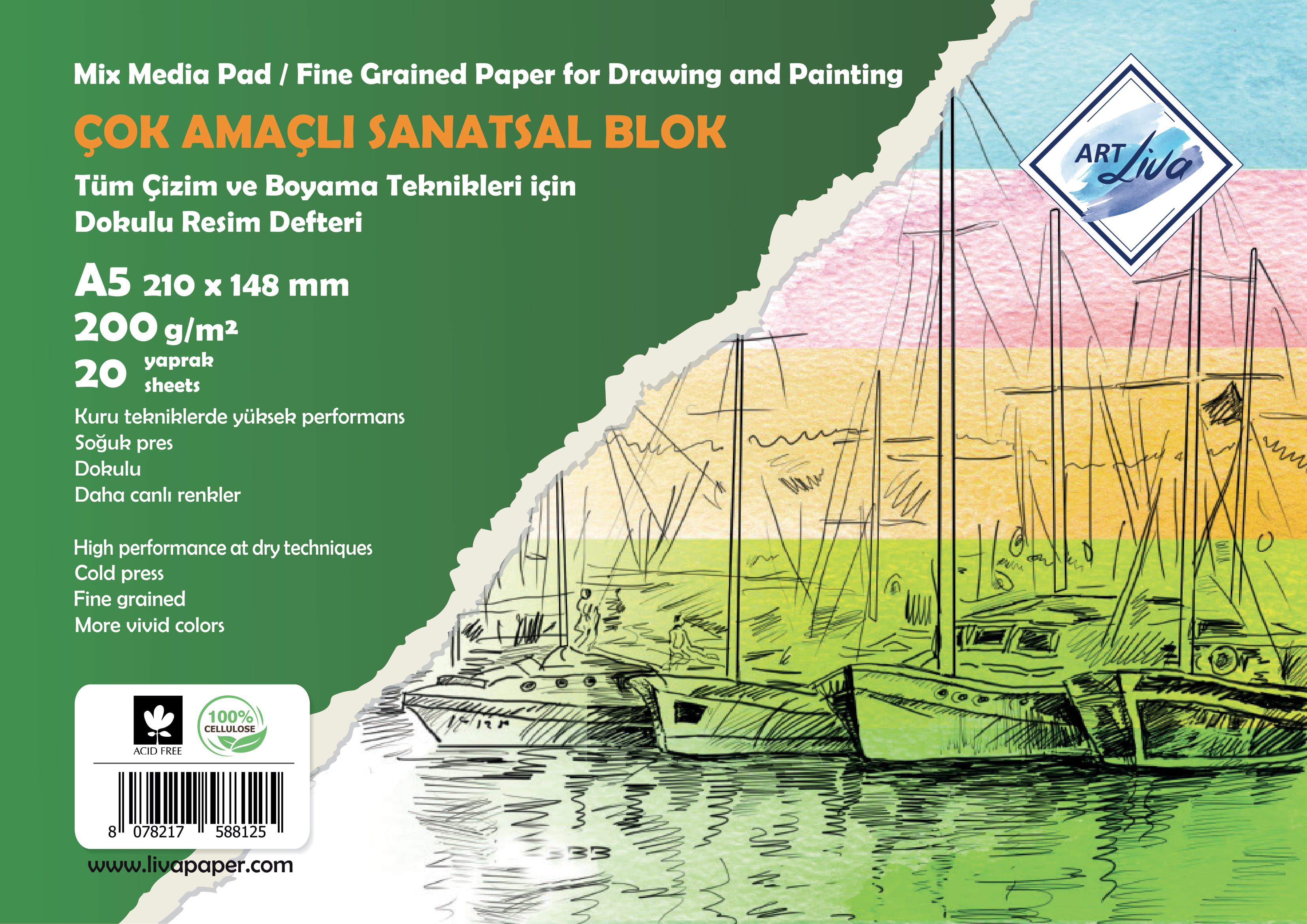 Sanatsal Resim Defterleri Art Liva Sanatsal Resim Defteri Dokulu Multi Teknik A5 200gr 20Yp Satın Al