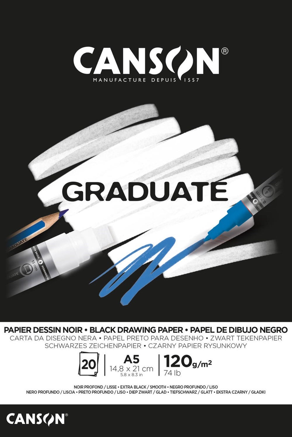 Sanatsal Resim Defterleri Canson Graduate Black Çizim Blok 20 Sayfa A5 120gr Satın Al