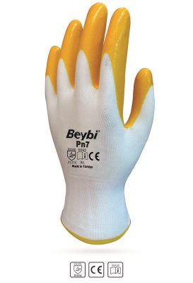 Temizlik Eldivenleri Beybi Nitril Poly PN7 9 Beden Beyaz Sarı Eldiven 12li Paket Satın Al