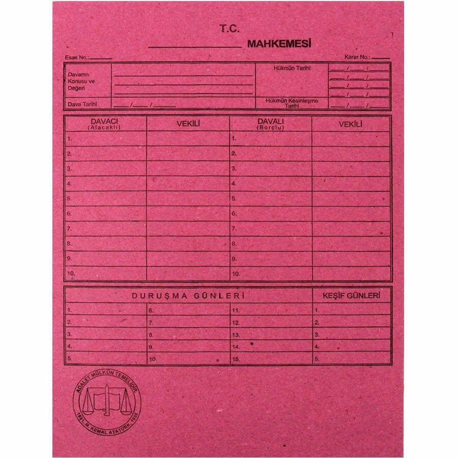 Ticari Defter ve Evraklar Alemdar Dava (Mahkeme) Dosyası 50'li Paket Satın Al