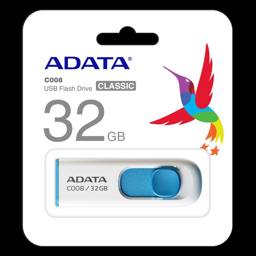 Usb Bellek Adata C008-32GB 32GB USB2.0 Classic (White + Blue) Flash Bellek Satın Al