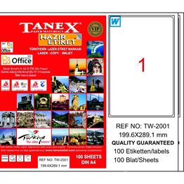 Etiketler Tanex Tw-2001 Beyaz Etiket 199.6 mm x 289.1 mm Satın Al