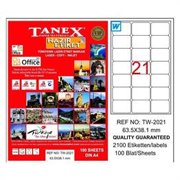 Etiketler Tanex Tw-2021 Beyaz Etiket 63.5 mm x 38.1 mm Satın Al