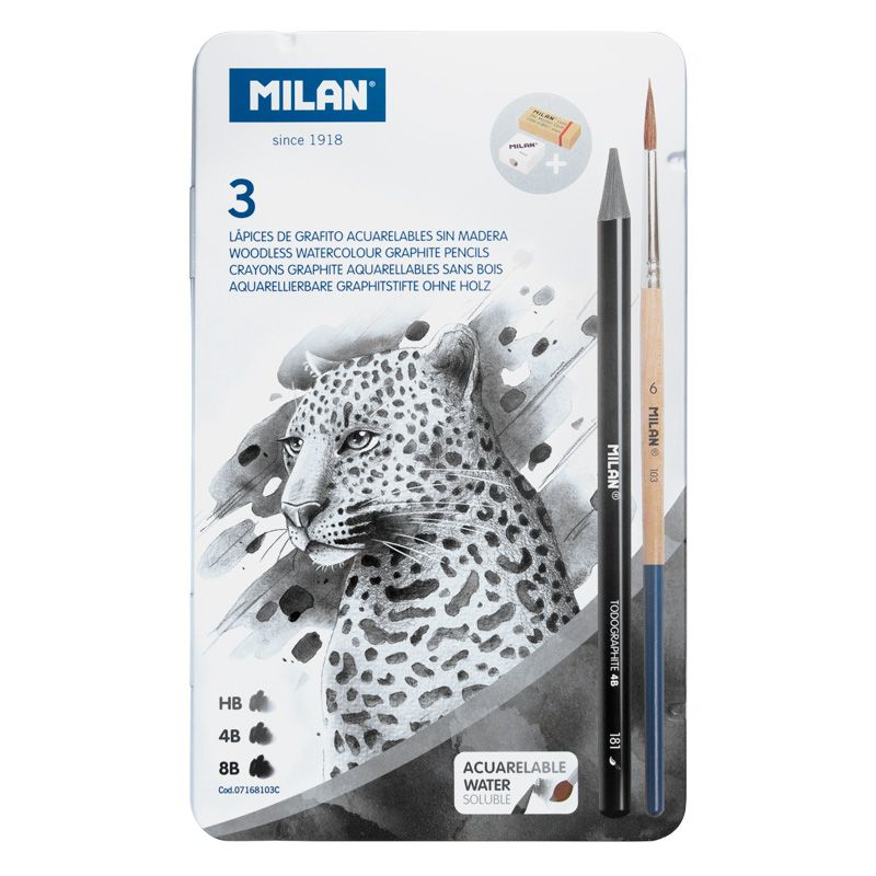  MILAN 07168103C GRAPHITE HB,4B,8B SUDA ÇÖZÜNÜR KURŞUN KALEM 3LÜ (KALEMTRAŞ+FIRÇA+SİLGİ SET) Satın Al