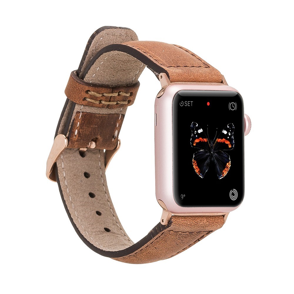 Akıllı Saatler Apple Watch Uyumlu Deri Kordon 42-44-45mm G19 Taba Satın Al