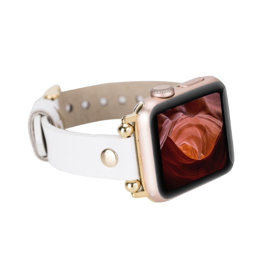 Akıllı Saatler Apple Watch Uyumlu Deri Kordon 38-40-41mm FRG F3 Beyaz Satın Al
