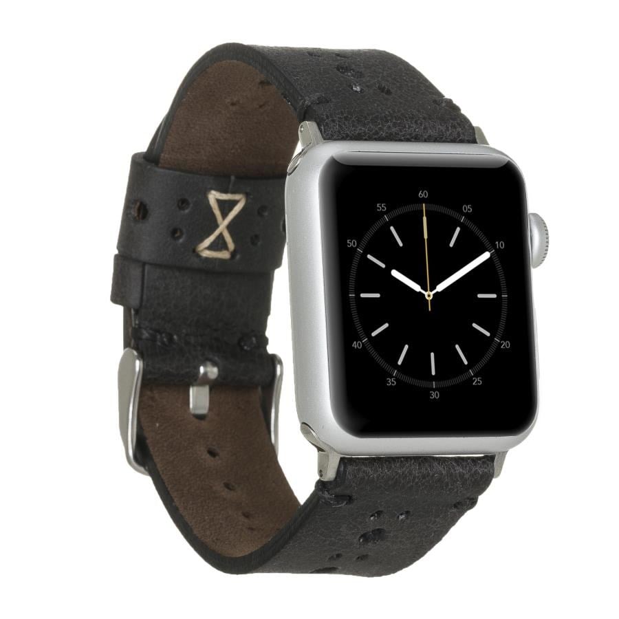 Akıllı Saatler Apple Watch Uyumlu Deri Kordon 42-44-45mm Delikli Siyah Satın Al