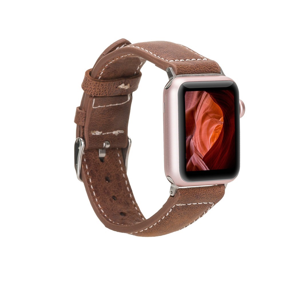 Akıllı Saatler Apple Watch Uyumlu Deri Kordon 42-44-45mm NM1-AS2 Taba Satın Al