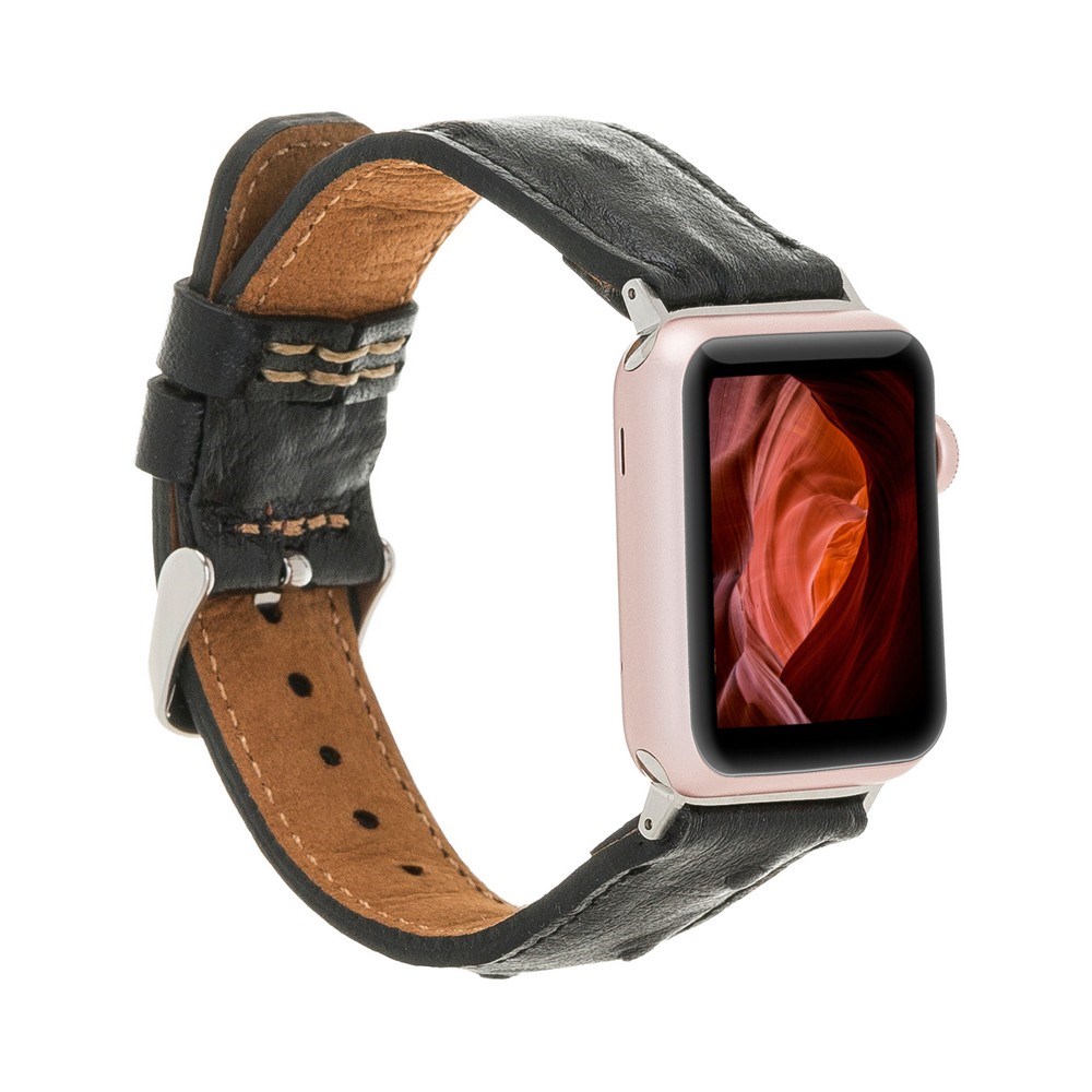 Akıllı Saatler Apple Watch Uyumlu Deri Kordon 42-44-45mm DE5 Siyah Satın Al