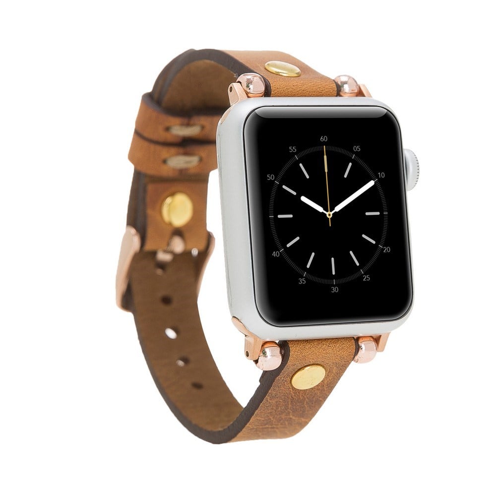 Akıllı Saatler Apple Watch Uyumlu Deri Kordon 38-40-41mm GT G19 Taba Satın Al