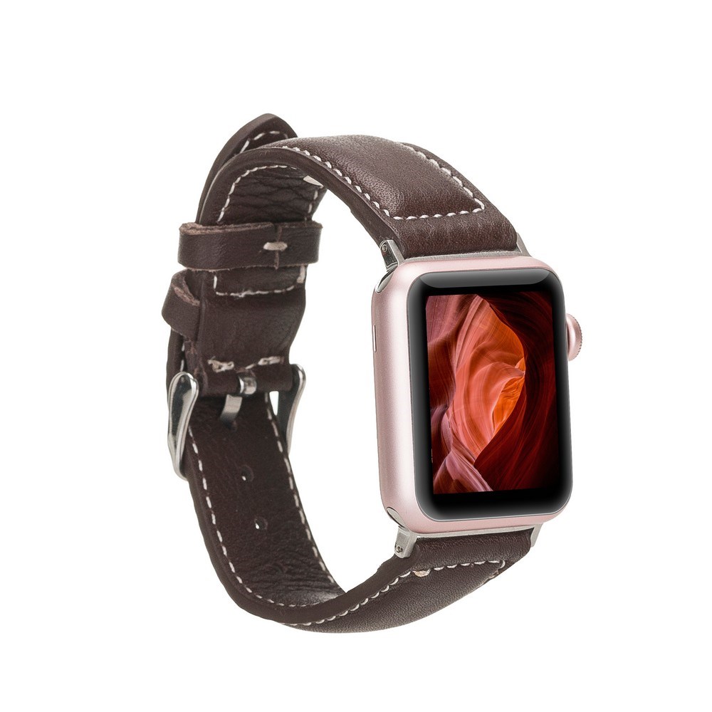 Akıllı Saatler Apple Watch Uyumlu Deri Kordon 42-44-45mm NM4-AS4 Kahve Satın Al