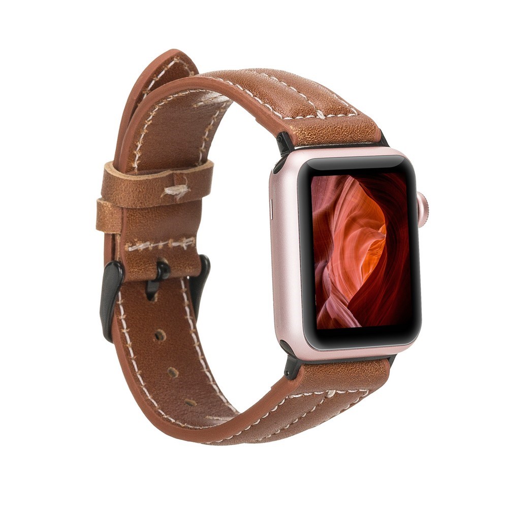 Akıllı Saatler Apple Watch Uyumlu Deri Kordon 42-44-45mm NM3-AS2 Taba Satın Al