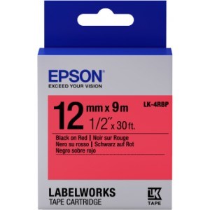 Barkod Etiket ve Kartuşları Epson LK-4RBP Pastel Kırmızı Üzeri Siyah 12MM 9Metre Satın Al