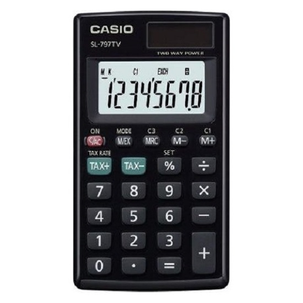Casio SL-797TV-BK 8 Hane Siyah Cep Tipi Hesap Makinesi