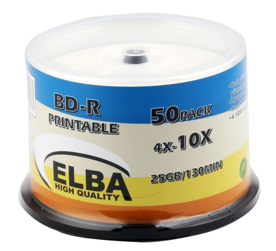 CD-DVD Elba Blu-Ray BD-R 10X 25GB 50Lİ Cake Box Prıntable Satın Al