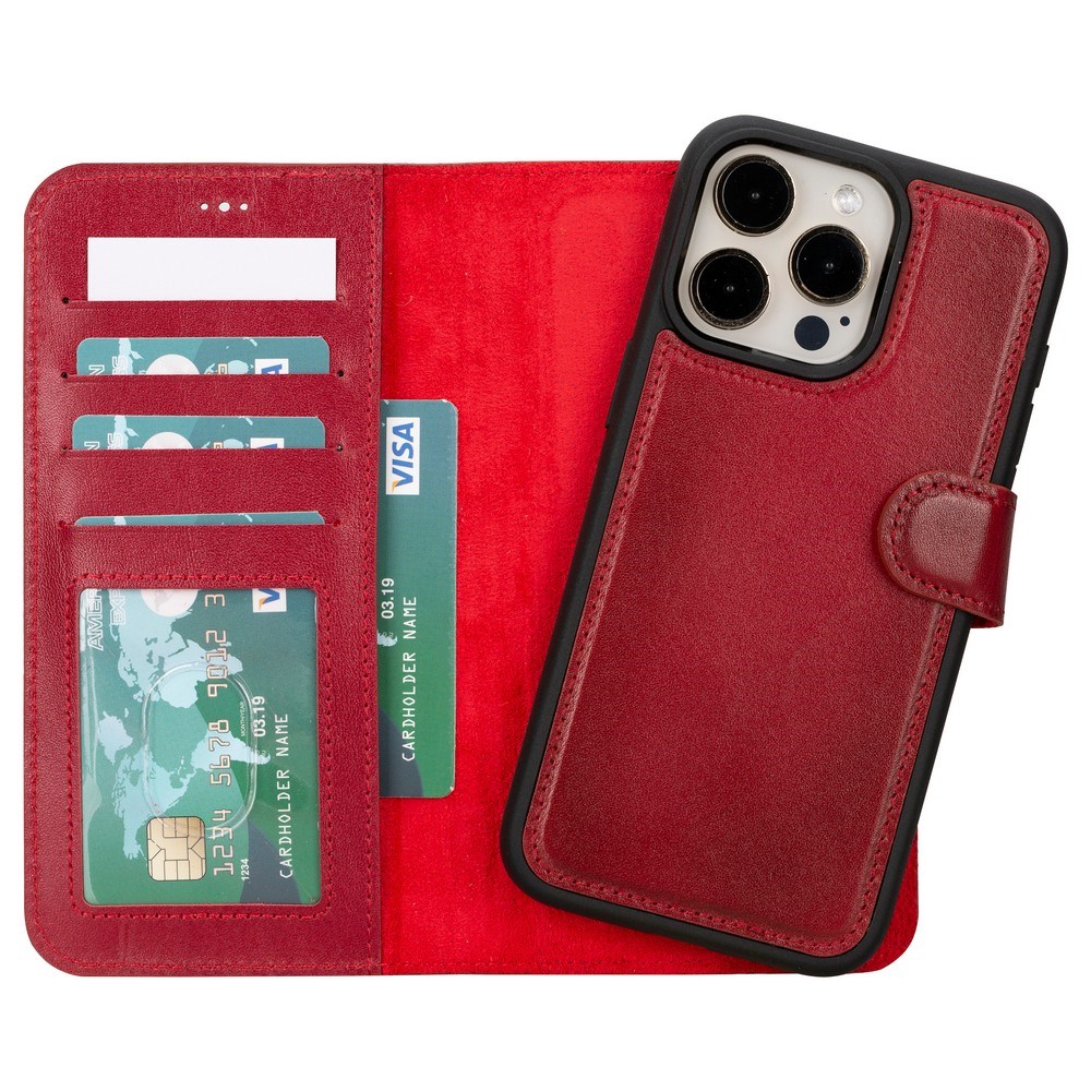 Cep Telefonu Aksesuarları Apple iPhone 15 Pro Max Uyumlu Deri Cüzdanlı Kılıf MWWN V4EF Kırmızı Satın Al
