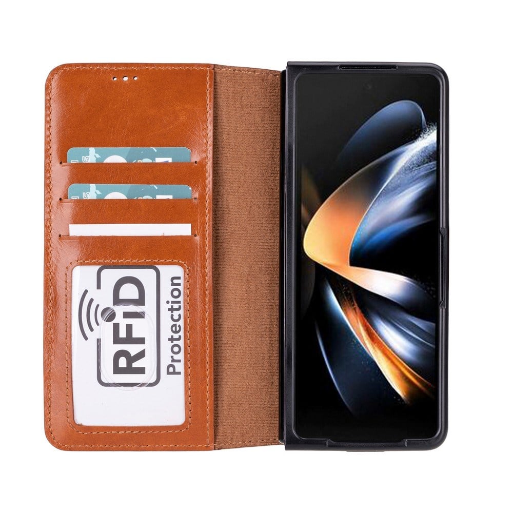 Cep Telefonu Aksesuarları Samsung Galaxy Z Fold5 Uyumlu Deri Cüzdanlı Kılıf Efektli Taba Satın Al