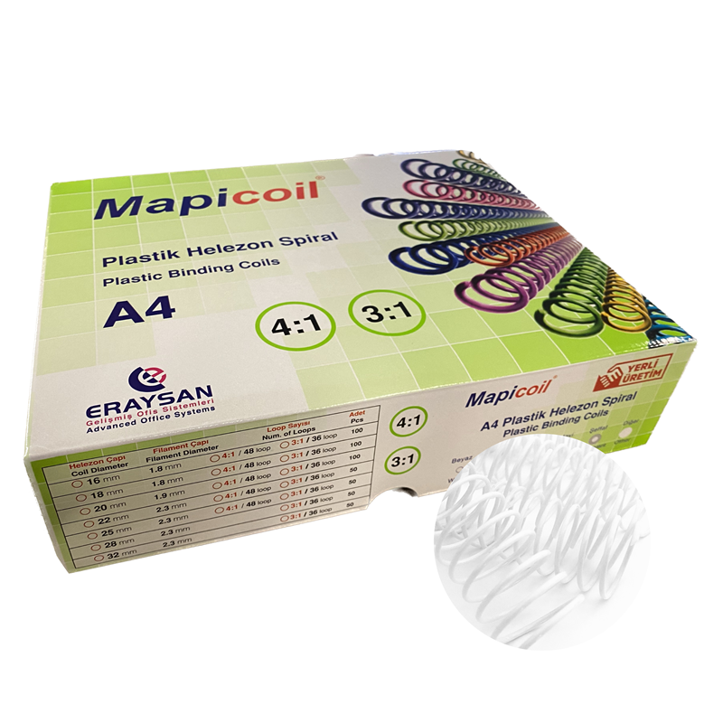 Cilt Kapakları MAPİCOİL 3:1 PLASTİK HELEZON SPİRAL 50MM BEYAZ 50 AD. 36 LOP Satın Al