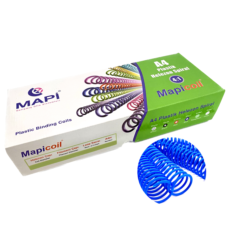 Cilt Kapakları MAPİCOİL 4:1 PLASTİK HELEZON SPİRAL 6MM MAVİ 200 AD. 48 LOP Satın Al
