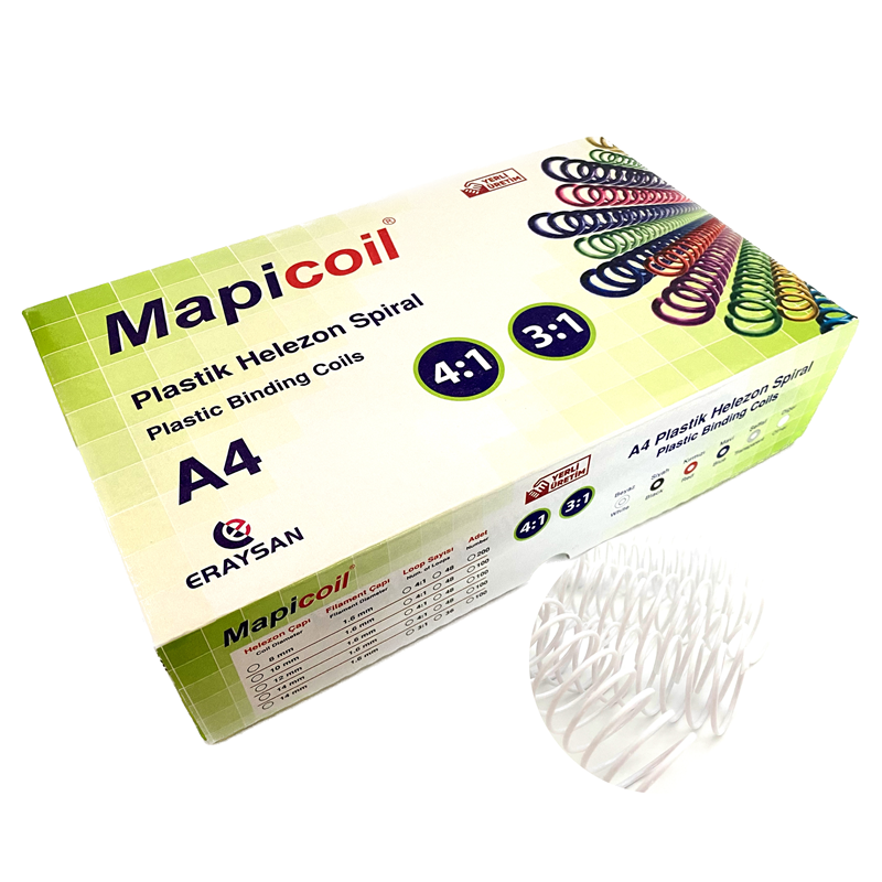 Cilt Kapakları MAPİCOİL 4:1 PLASTİK HELEZON SPİRAL 8MM BEYAZ 200 AD. 48 LOP Satın Al