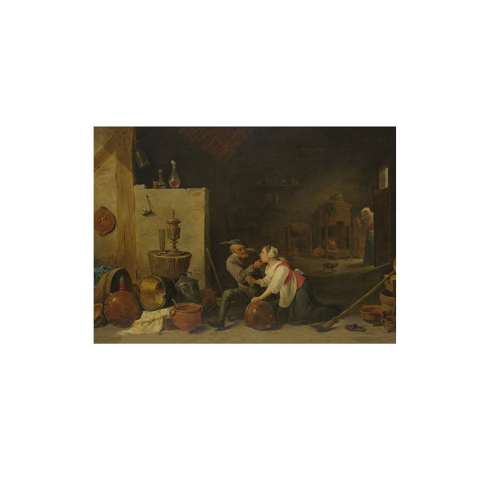 David Teniers the Younger-Old Peasant Caresses a Kitchen Maid in a Stable 50x70