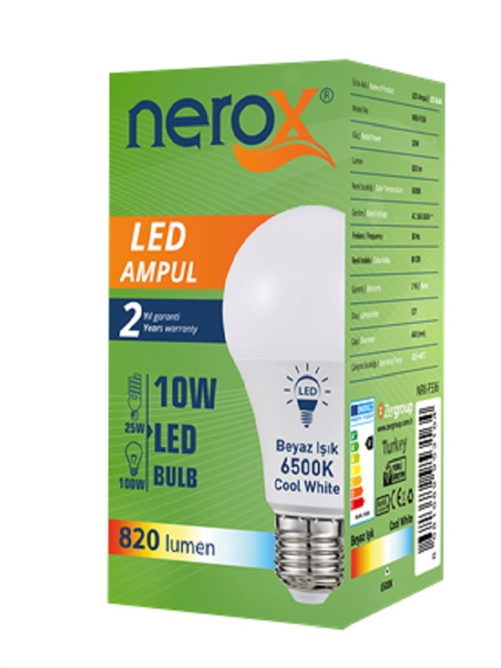 Elektrik ve Aydınlatma Ürünleri Nerox Led Ampül A60 10W Beyaz E27 Satın Al