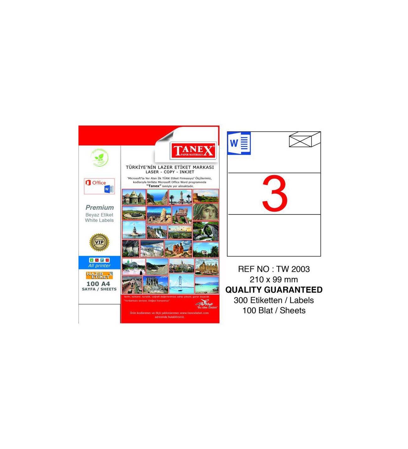 Etiketler Tanex Tw-2003 Beyaz Sevkiyat ve Lojistik Etiketi 210 mm x 99 mm Satın Al