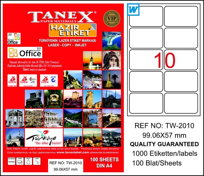 Etiketler Tanex Tw -2010 Beyaz Sevkiyat ve Lojistik Etiketi 99.06 mm x 57 mm Satın Al