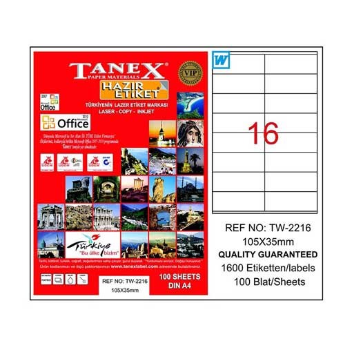 Etiketler Tanex Tw-2216 Beyaz Adresleme ve Postalama Etiketi 105 mm x 35 mm Satın Al